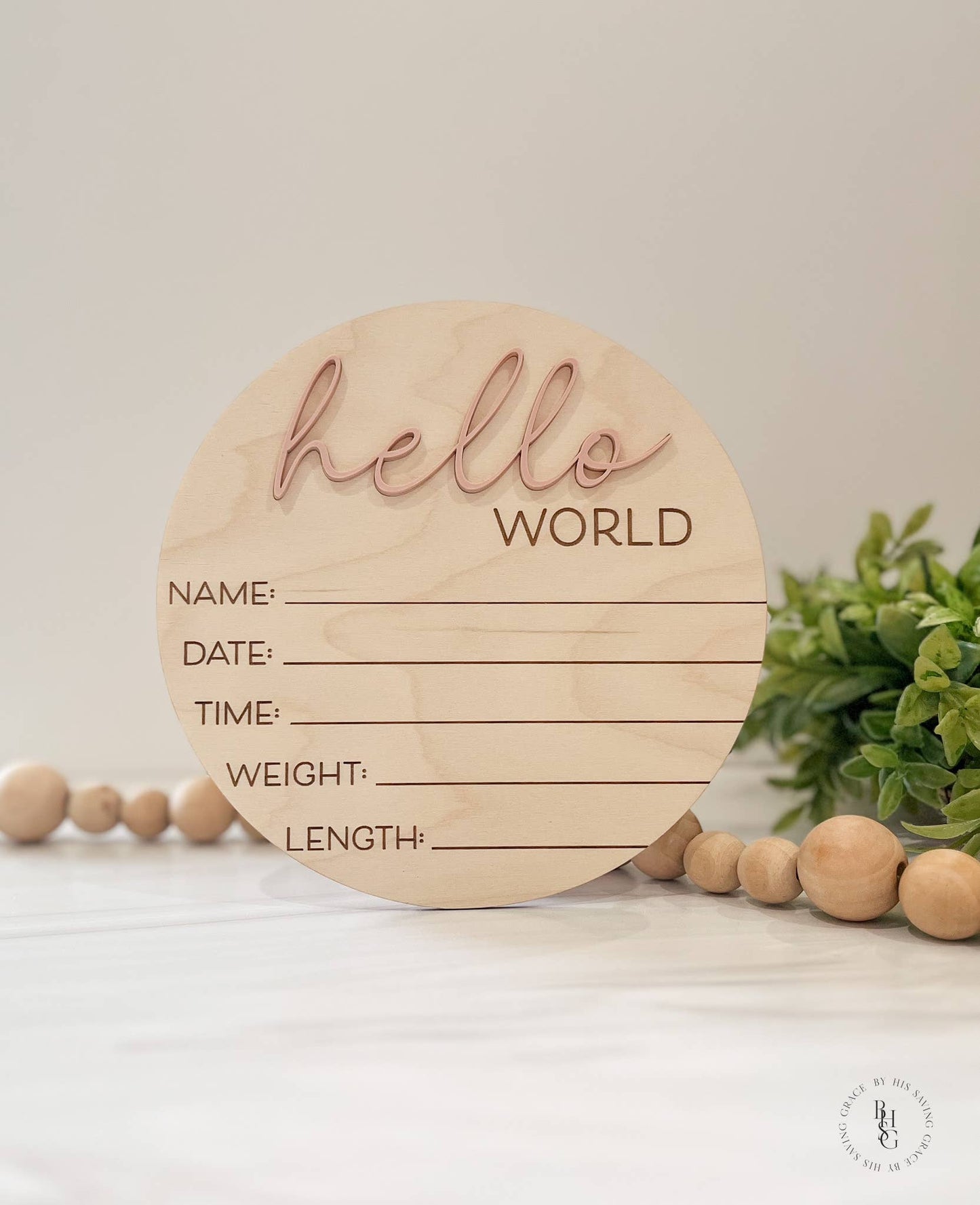 Wooden Hello World Baby Announcement