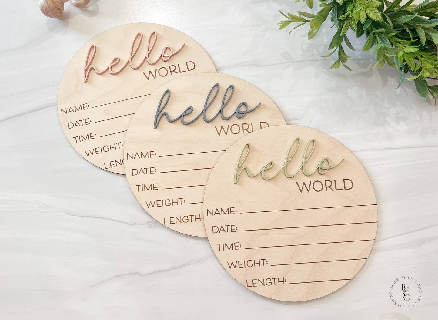 Wooden Hello World Baby Announcement