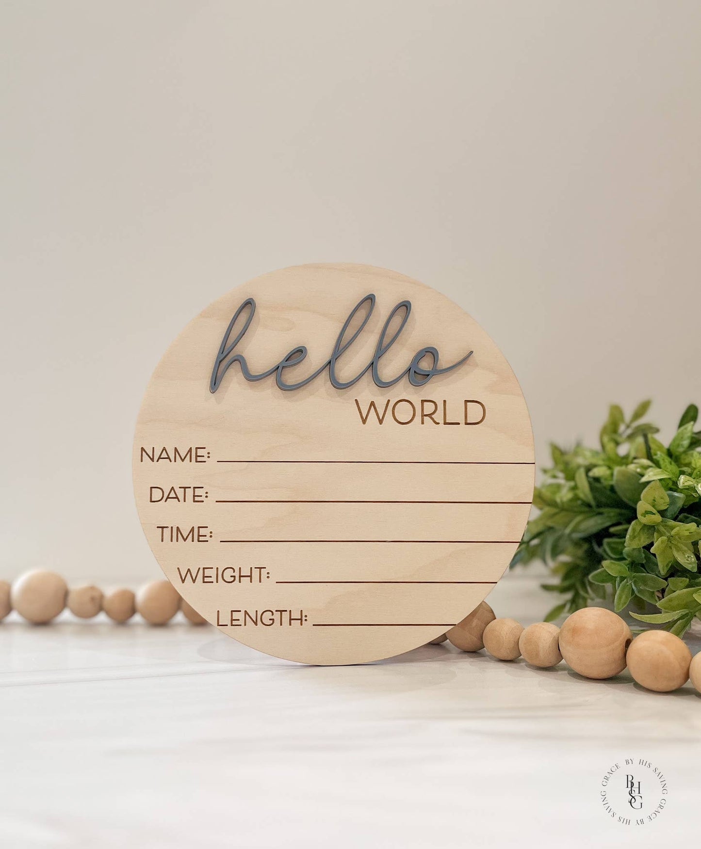Wooden Hello World Baby Announcement
