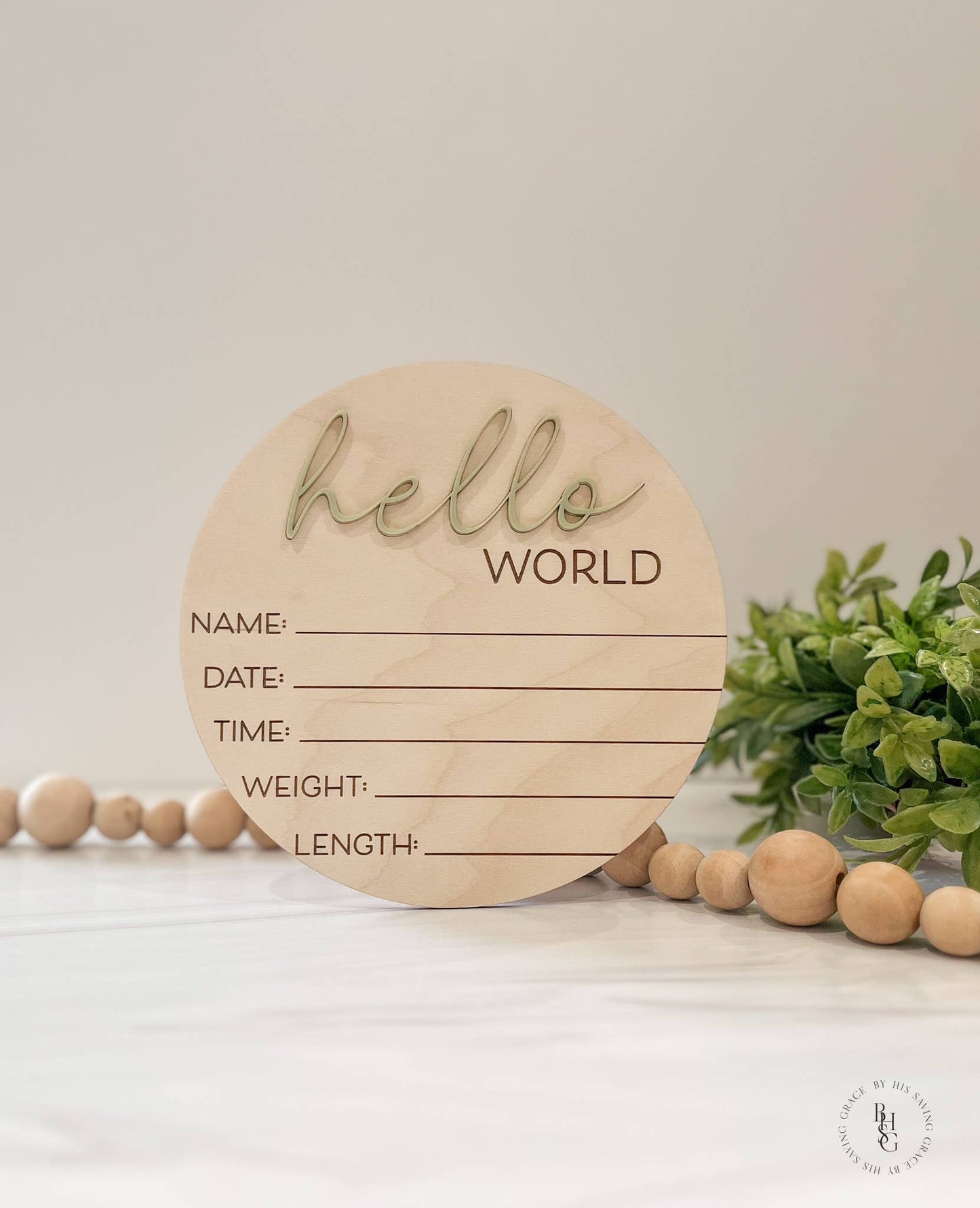 Wooden Hello World Baby Announcement