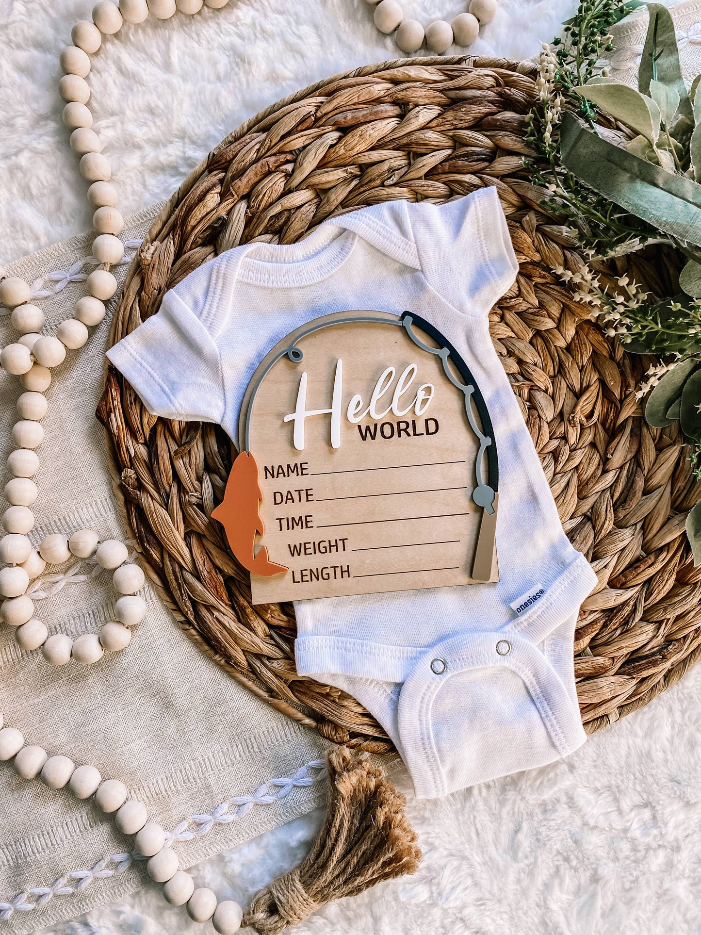 Hello World Birth Stat Sign - Fishing
