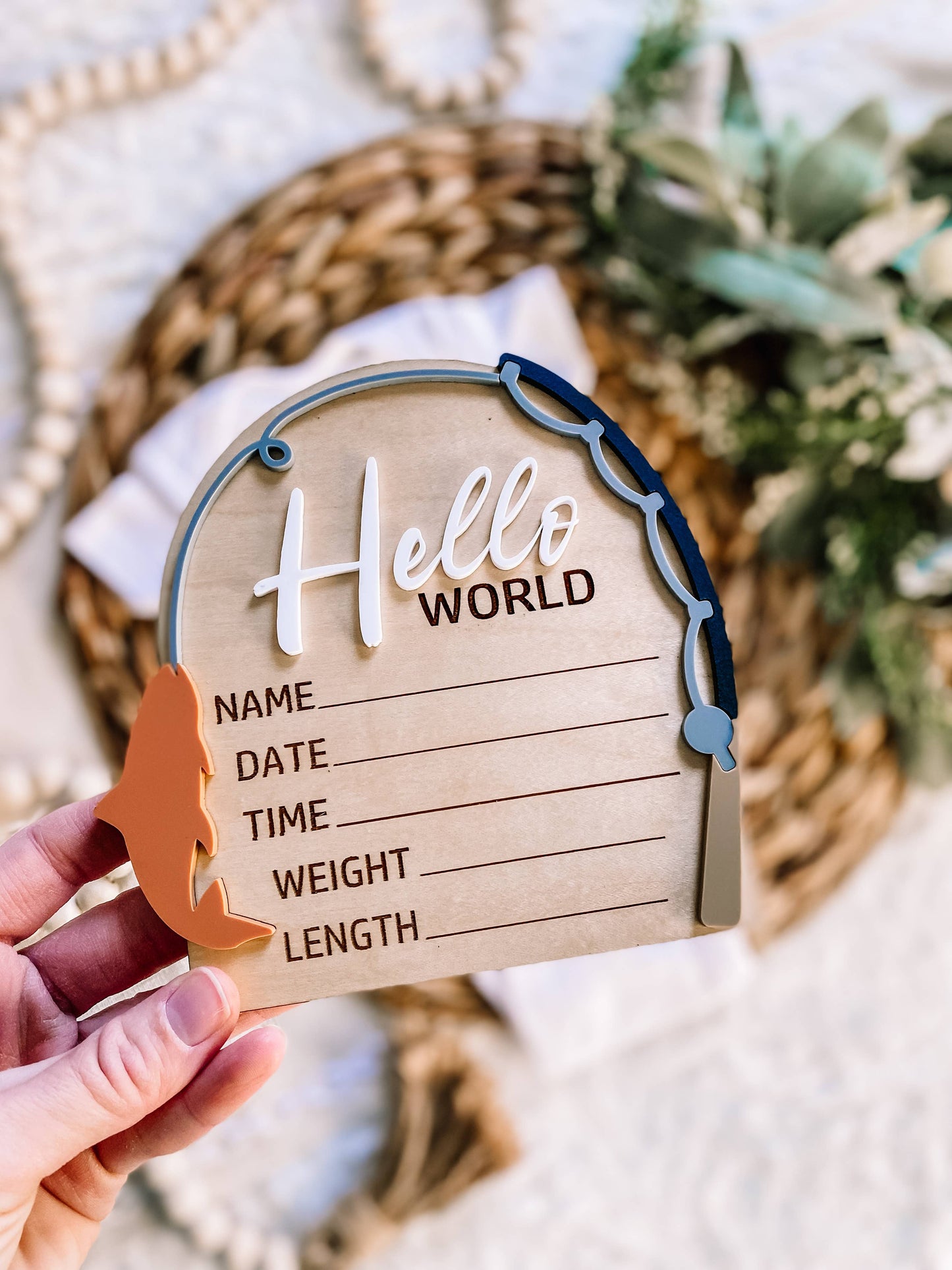 Hello World Birth Stat Sign - Fishing