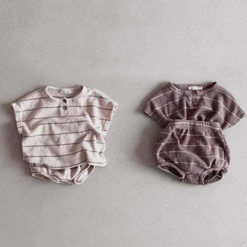 Striped Short Sleeves Waffle Set