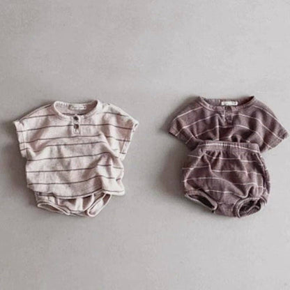 Striped Short Sleeves Waffle Set