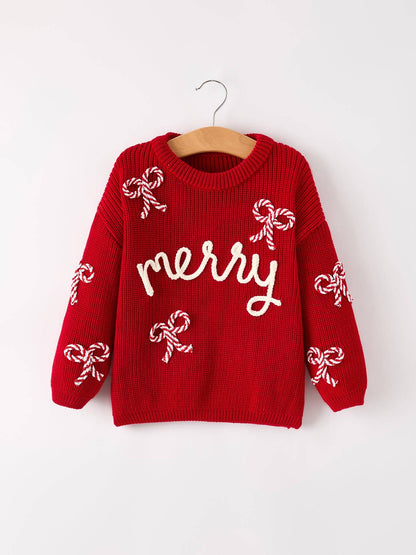 Mom and Me Winter Christmas Red "merry" Pullover Sweater: Adult
