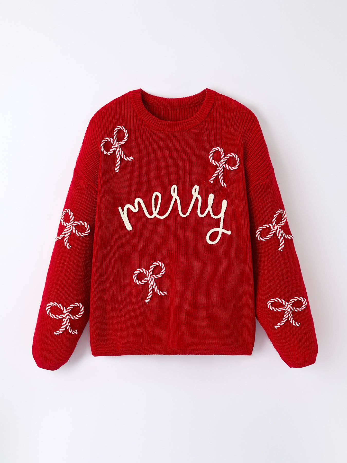 Mom and Me Winter Christmas Red "merry" Pullover Sweater: Adult