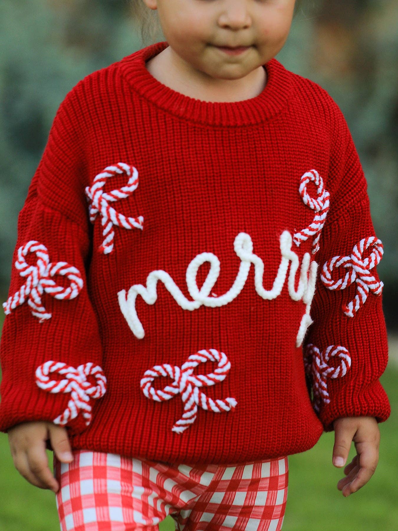 Mom and Me Winter Christmas Red "merry" Pullover Sweater: Adult