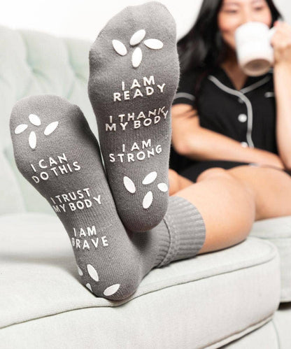 Birth Affirmation Hospital Socks | Labor Delivery Grip Socks: Gray