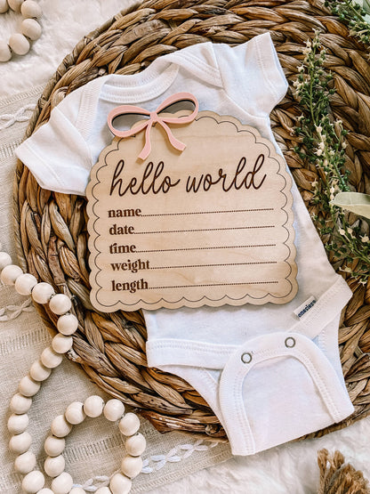 Hello World Birth Stat Sign - Dainty Bow
