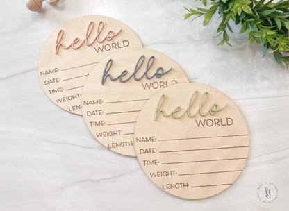 Wooden Hello World Baby Announcement