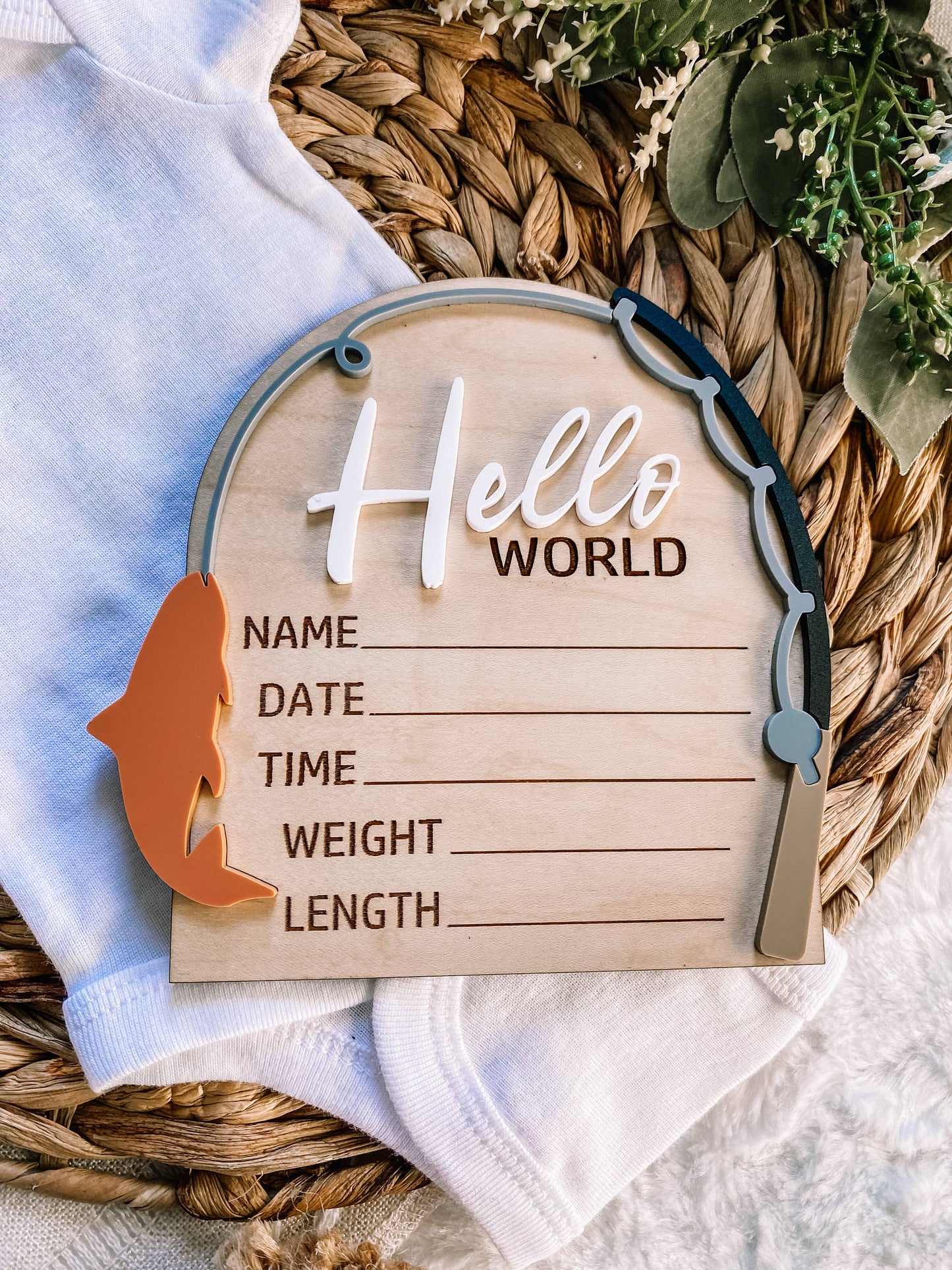 Hello World Birth Stat Sign - Fishing