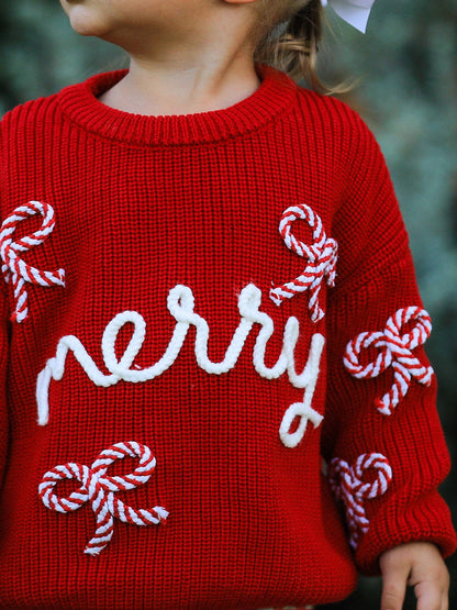 Mom and Me Winter Christmas Red "merry" Pullover Sweater: Adult