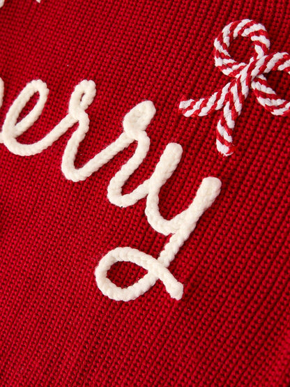 Mom and Me Winter Christmas Red "merry" Pullover Sweater: Adult