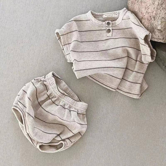 Striped Short Sleeves Waffle Set