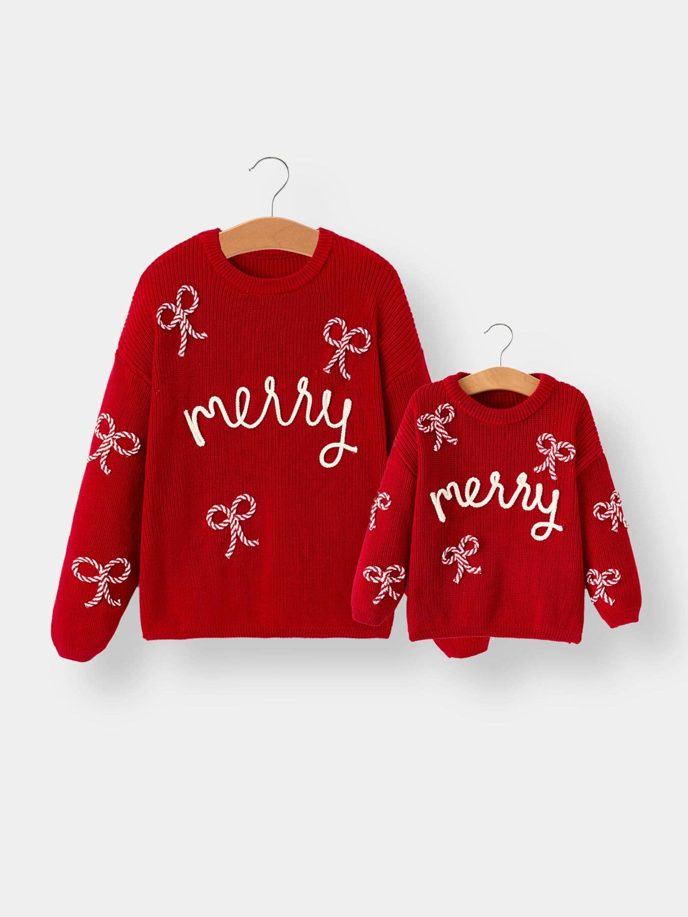 Mom and Me Winter Christmas Red "merry" Pullover Sweater: Kids