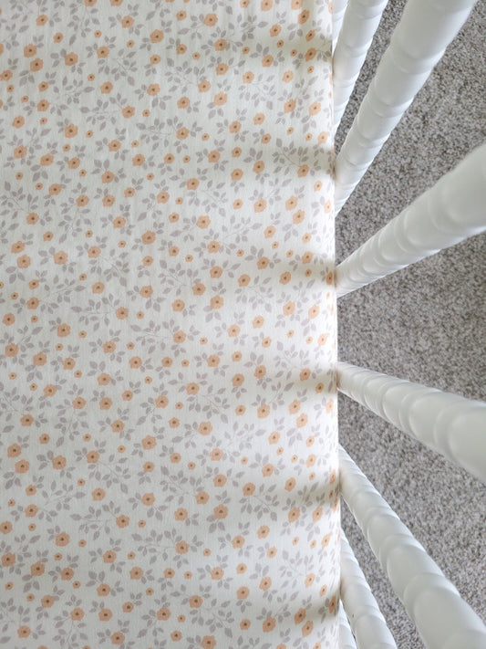 Georgia Peach Floral Muslin Crib Sheet